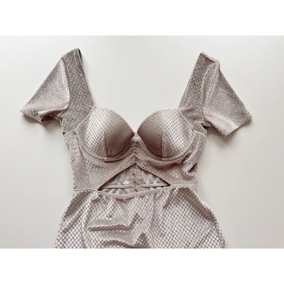 LA SENZA Grey Velvet Glitter Padded Sweetheart Corset Mini Dress, Size S - Picture 6 of 14
